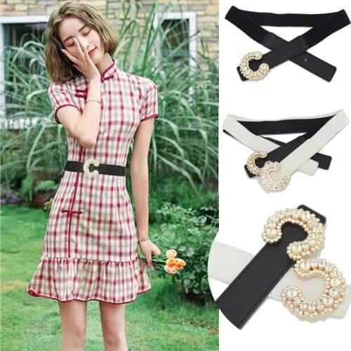 Luxur 2020 Fashion New Women 3.0 Wide Rhinestone C-buckle Waist Seal Ladies Dress Metal Decoration Elastic Belt Bg-1618