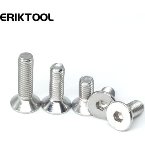 M2 M3 M4 M5 304 Stainless Steel Grade 12.9 Steel DIN912 Hexagon Hex Flat Head Cap Allen Bolt Screws Full Thread L=8-20mm