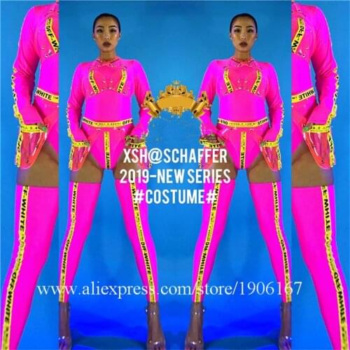 Fashion design fluorescent PVC models costume dance team suit party catwalk show stage performance clothes sexy lady outfit