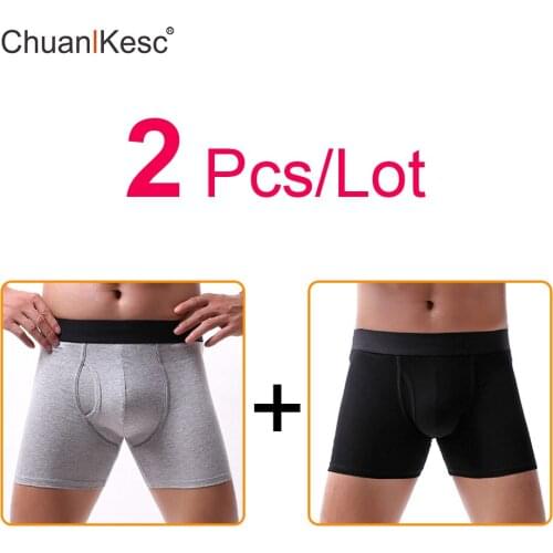 Mens Sports Underpants Large Boxer Pants Lengthen Legs To Prevent Chafing Comfortable And Breathable Long Shorts 2 Pcs/Lot