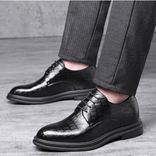 Genuine Leather Mens Shoes 6/8cm High Heels Man Lace Up Breathable Oxfords Formal Dress Retro Mans Elevator Shoes High Quality