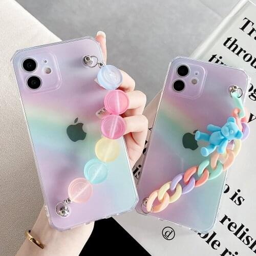 Gradient Rainbow Flower Smiley Wrist Chain Phone Case For Huawei Mate30 40Pro P40Pro Nova 8Pro SE Honor30Pro Soft Silicone Shell