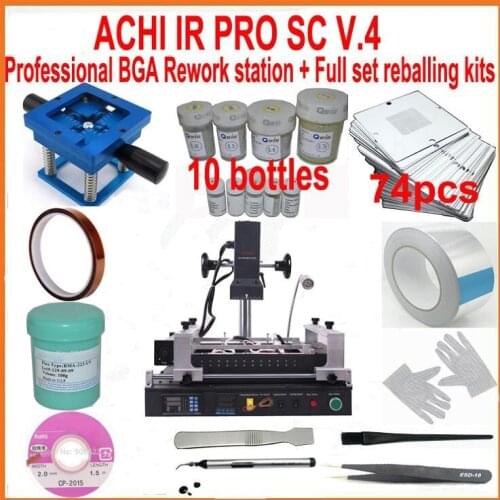 Original ACHI IR PRO SC V4 BGA soldering station + Professional 90mm 74pcs stencils bga reballing kit solder ball 20 gift