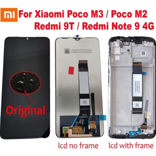Original New Glass Sensor For Xiaomi Poco M3 M2 LCD Screen Display Touch Panel Digitizer + Frame For Redmi Note 9 4G / 9T J19S