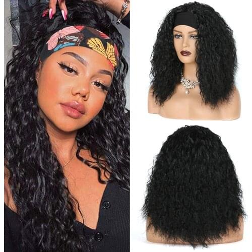 Synthetic Water Wave Headband Natural Fake Hair Wigs For Black Women Curly Brazilian Black Brown Afro Womens Wig
