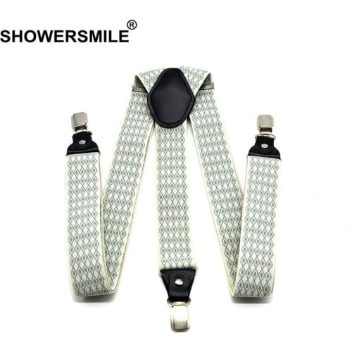 Suspender Pants for Men Wide Argyle 3 Clips Suspender Straps Beige Jacquard Adjustable Male Suspenders 120cm*3.5cm