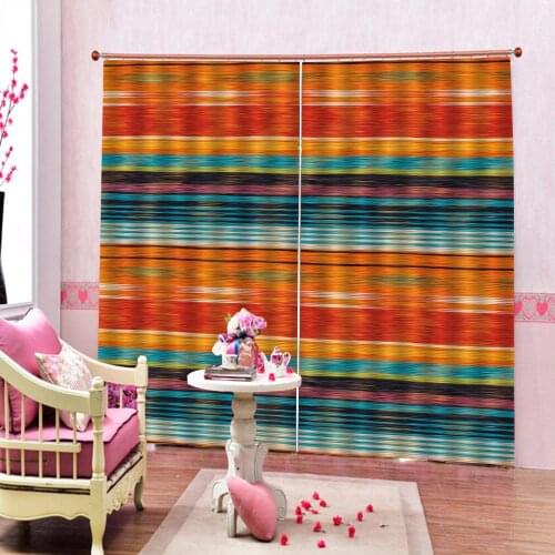 Stripe curtains colorful Customized size Luxury Blackout 3D Window Curtains For Living Room