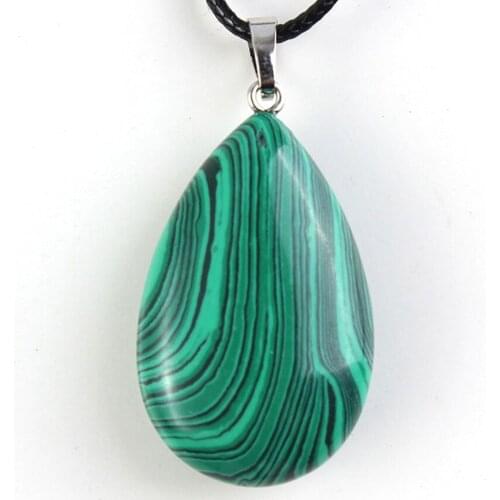 FYSL Silver Plated Water Drop Malachite Stone Pendant Rope Chain Necklace Opalite Opal Jewelry