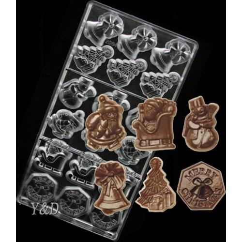 Christmas Santa Claus Tree Bell Shaped Polycarbonate PC Hard Candy Molds Jelly Mould Plastic Baking Tray Chocolate Mold Mould