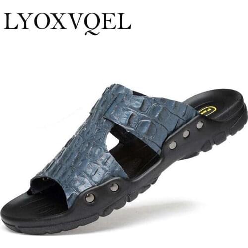 Mens Casual Shoes Genuine Leather Sandals Men Flip Flops Breather Slippers Plus Size Summer Sapato Masculino M252