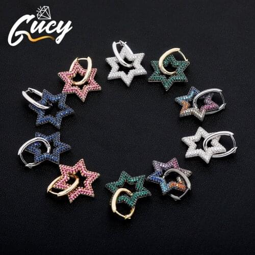 GUCY Cute/Romantic 5 Color Five-pointed Star Earrings Earrings Iced Cubic Zirconia Earrings Hip Hop Fashion Jewelry For Gift