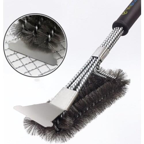 BBQ Grill Cleaning Brush and Scraper Stainless Steel Wire Bristles Brushes Stains Grease Clean Gadgets Barbecue Accessories