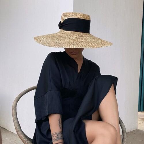 Vintage Wide Brim Natural Straw Hat Floppy Beach Sun Hats For Women Summer Big Brim Elegant Summer Caps Anti-UV Chapeu Feminino