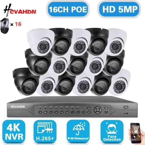 5MP Ultra HD POE Video Surveillance System 16CH 4K NVR Recorder with 16X 5MP Security Camera CCTV Kit 8 Channel IP Dome Cam Set