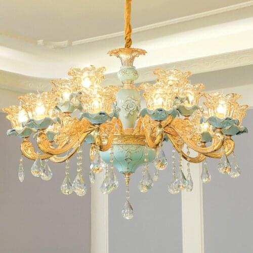 LED Crystal Chandelier Lighting Fixture Modern Ceramic Chandeliers Lamp French Living Room Dining Room Restaurant Lamp Lustre