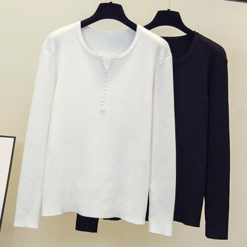 Oversized Button V Neck Sweater Women Knitted Pullover 2021 Autumn Winter Basic Slim Lady Sweaters Knit Jumper Korean Chic Tops