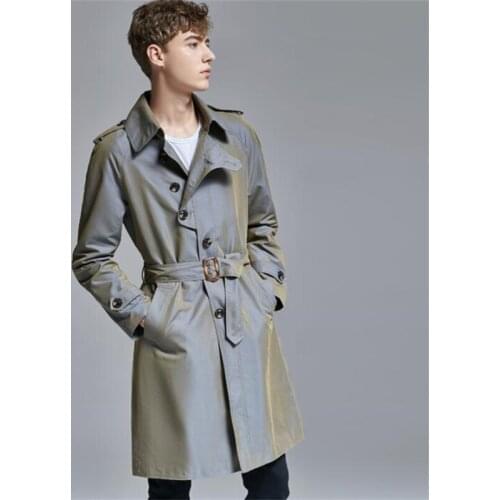Mens single-breasted trench coats man medium length casual clothes slim мужской плащ классика overcoat long sleeve new designer