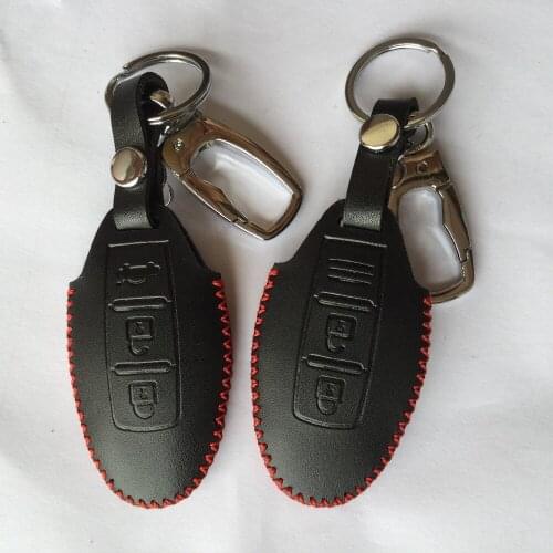 Smart 2/3 Button FOB Remote Genuine Leather Car Key Cover For Nissan Juke X-Trail QASHQAI Key Ring Chain Protector
