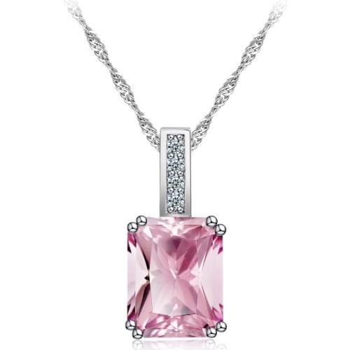 WANGAIYAO Pink Cubic Zirconia Necklace Fashion Square Micro Inlay Jewelry Necklace Ladies Pendant Gemstone Necklace