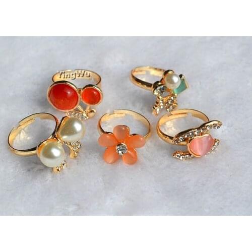 Yingwu 2019 Vintage Gold Plated Natural Opal Cat Eye Big Stone Rings for Women Fashion Jewelry Wholesale 20pcs Lot