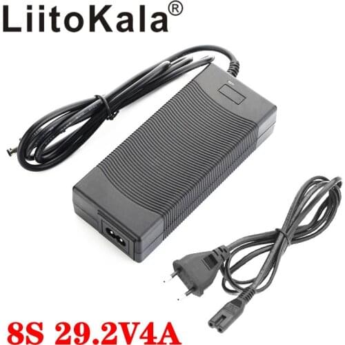 LiitoKala 24V charger 8S 29.2V 2A charger 29.2V 4A LiFePO4 Battery Charger RCA Port For 8S 24V LiFePO4 Battery pack
