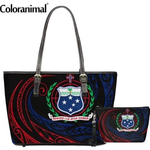 Coloranimal Samoa Polynesian Frida Printed Lady Shoulder Bag PU Leather 2Pcs/Set Messenger Bag&Purse for Women Tote Handbag 2020
