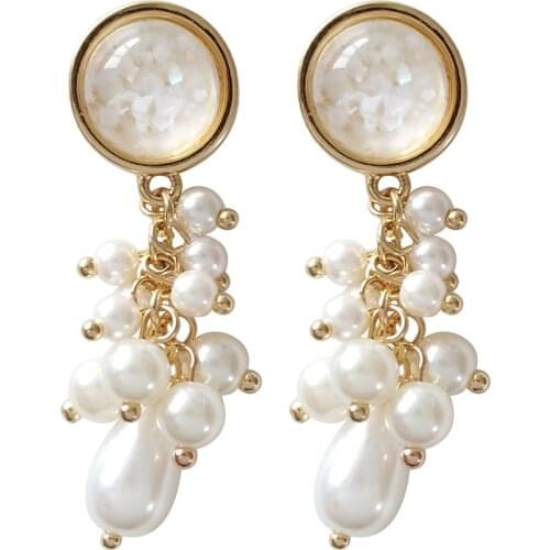 Temperament White Round Stone Earrings Sweety Water Drop Simulated Pearls Fashion Jewelry Women Clip Earrings Without Piercing
