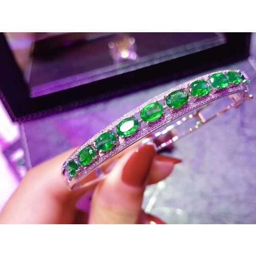 Emerald bangle Natural Real Emerald bangle Bracelet Solid S925 Sterling Silver For Women Color Fine Jewelry