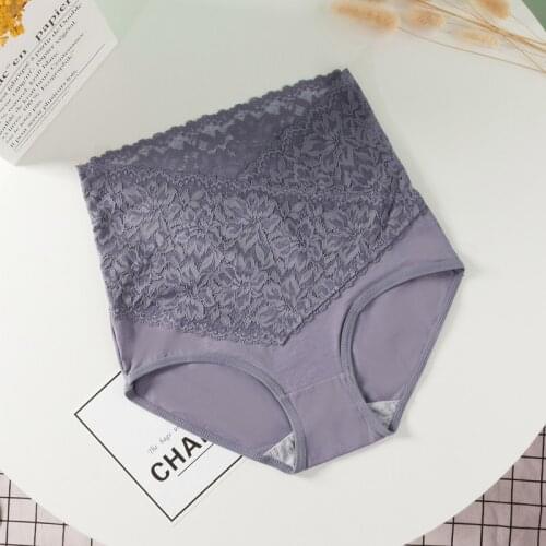 Female High Waist Hip Lifting Panties Lady Floral Lace Sexy Underwear Fashion Solid Color Breathable Soft Seamless Cotton Briefs