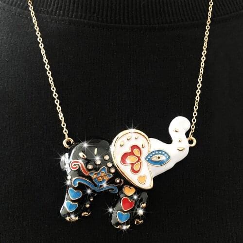 Women Animal Elephant Necklace Cute Colorful Paint Elephant Pendant Clavicle Necklace Gold Chain For Girls Birthday Gift