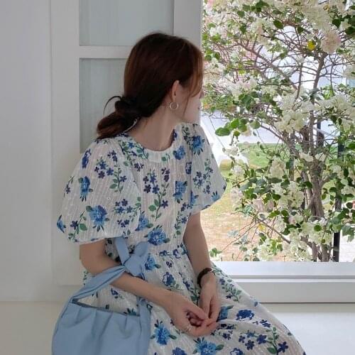 2020 Women Summer Vintage Jacquard Flower Embroidery High Waist Long Dress Puff Sleeve Backless Lacing Up Midi Dresses