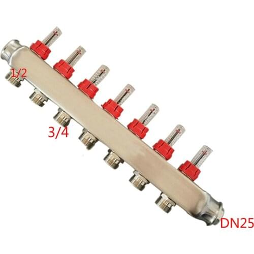 1"(DN25)*1/2 "(DN15) Stainless steel Water Distribution Manifold with Flow for Underfloor Heating System(2-10 port)