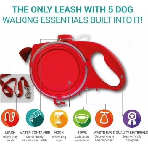 1pc Multifunction Pet Dog Leash Retractable Leashes With Built-in Water Bottle Bowl Waste Bag Dispenser Dog Supplies