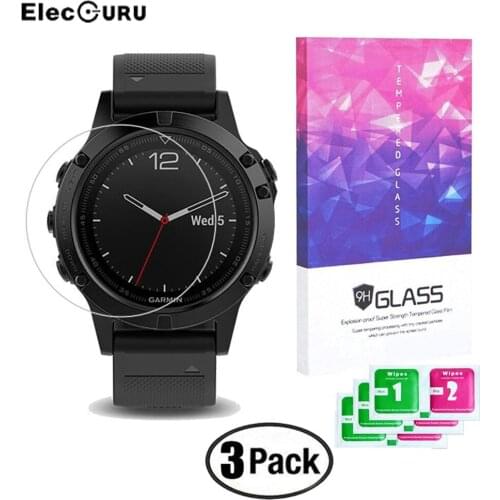 3 Pack for Garmin Fenix 5 Watch 9H Tempered Glass Screen Protector 0.3mm 2.5D Ultra Clear Screen Scratch Proof Protective Glass