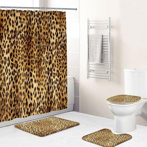 3D Printing Personalized Fashion Leopard Print Waterproof Fabric Bathroom Curtain Cover Non Slip Carpet Bathroom Cover Bath Mat