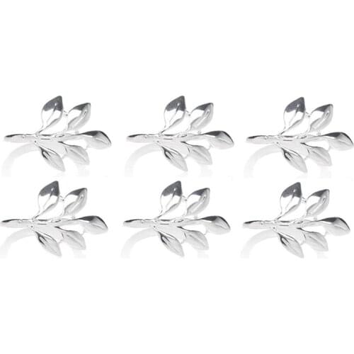 6Pcs Fall Leaves Napkin Rings Silver Christening Bangle Metal Napkin Holder Wedding Gifts Baptismal Shower Party Decor