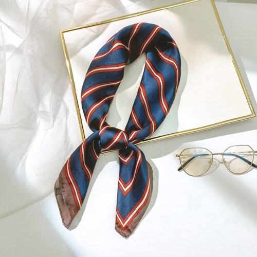 Aurdolf 2020 new scarf women printed stripe silk square foulard ladys neck hair scarf design kerchief fashion girl hair scarves