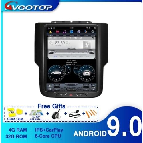 AVGOTOP Android 9.0 Tesla Car Audio Multimedia for Dodge RAM 1500 2011-2017 Vehicle Navi GPS Radio