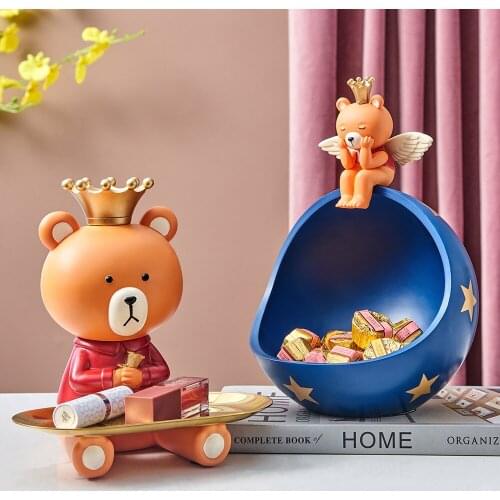 Cute Bear Storage Jar Resin Animal Sculpture Modern Home Living Room Decoration Key Candy Snack Container