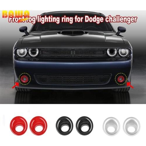 BAWA 2PCS Car Stickers for Dodge Challenger 2015+ ABS Front Fog Lights Decoration Cover Ring for Dodge Challenger 2016 2017 Red