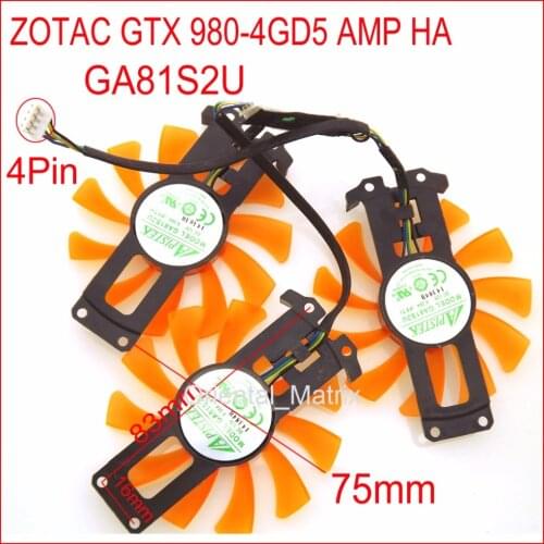 Free Shipping 3pcs/Lot GA81S2U 12V 0.38A 40*40*40mm 4Pin For ZOTAC GTX 980-4GD5 AMP HA Graphics Card Cooler Cooling Fan