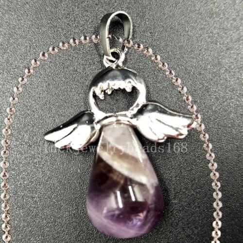 Free Shipping Women Fashion Jewelry Natural Purple Crystal Water Drop Art Necklace With Chain 1pcs C5524n