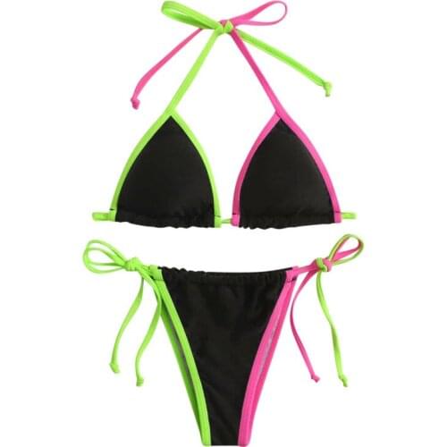Quanss Triangle String Bikini Women 2021 New Halter Padded Sexy Swimwear Beach Wear Two Piece Set Swimsuit Female Biquini Suit