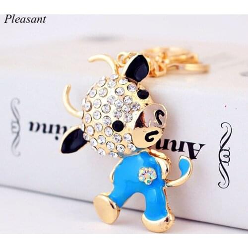 New Creative Fashion Popular Alloy Crystal Small Cow Keychain 12 Zodiac Mouse Car Key Chains Couple Gift Charm Jewelry Key Ring