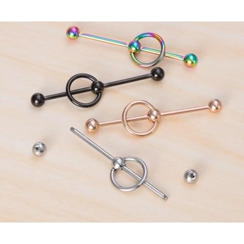 1PC 2020 New Captive Bead Ring Industrial Piercing Surgical Steel Industrial Barbell Long Stud Bar Cartilage Tragus Earrings 14G
