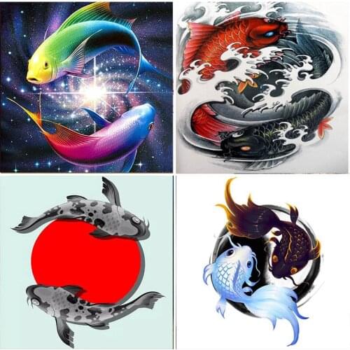 5DDiamond YIN YANG Fish Embroidery Painting Resin Mosaic Full Square Drill Animal Embroidery Decoration Full Round Cross Stitch