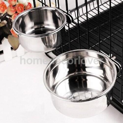 Stainless Steel Cage Coop Clamp Bolt Cup Bird Cat Dog Food Water Bowl