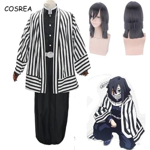 Cosrea Demon Slayer Cosplay Costume Disfraz Iguro Obanai Kimetsu No Yaiba Kimono Ghost Squad Uniform Halloween Wigs Adult Socks