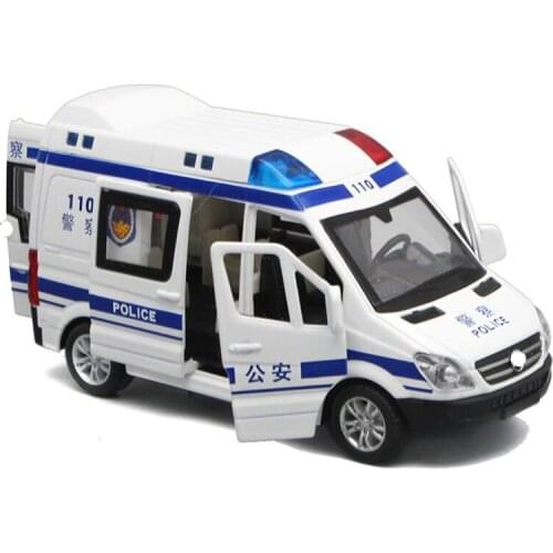 1:32 Hospital Rescue Ambulance Police Metal Cars Model Pull Back Sound And Light Alloy Diecast Car Toys For Children Boys Gifts