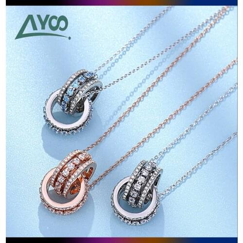 SWA Fashion Jewelry High Quality 1:1 Charming Double Round Blue Three Row Crystal Buckle Pendant Necklace Female Romantic Gift